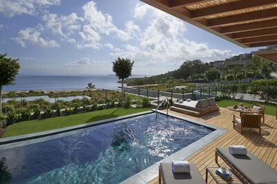 A room with a private terrace and pool at Mandarin Oriental Bodrum. Mandarin Oriental Bodrum