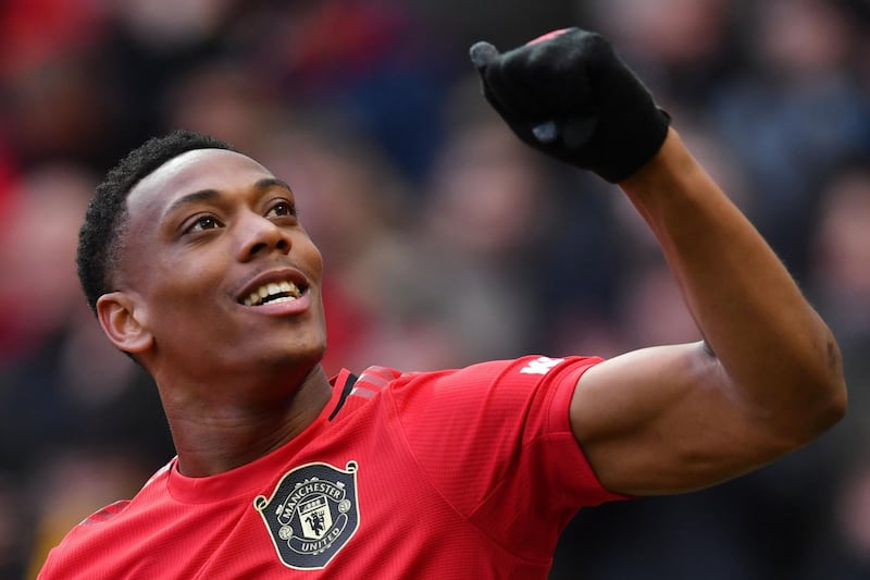 Manchester United's Anthony Martial celebrates scoring on Sunday. AFP