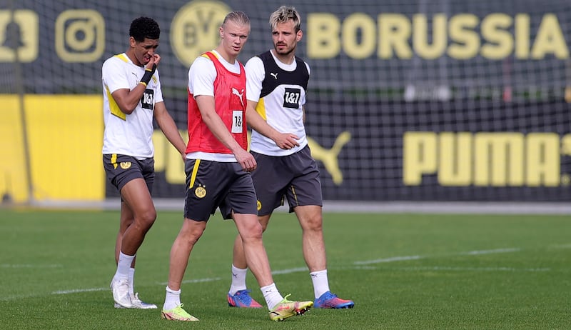 Erling Haaland leaves Dortmund's training ground. EPA