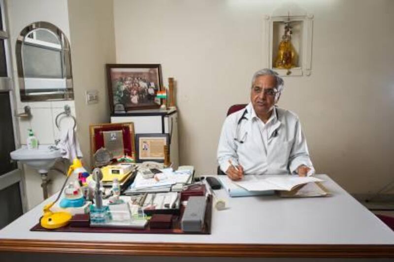 4th June 2011, New Delhi, India. 
Dr Ashok Kumar Jhingan, Consultant Physician & Diabetologist at his clinic in Rajouri Garden, New Delhi.

PHOTOGRAPH BY AND COPYRIGHT OF SIMON DE TREY-WHITE

+ 91 98103 99809
+ 91 11 435 06980
+44 07966 405896
+44 1963 220 745
email: simon@simondetreywhite.com

