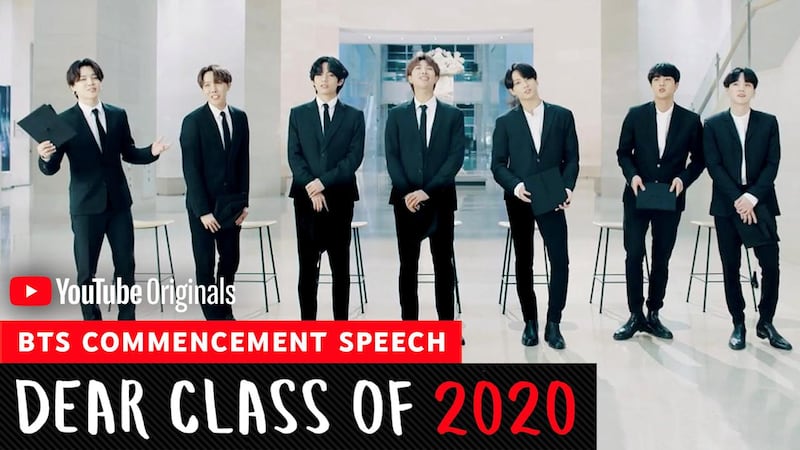 BTS give an address as part of the YouTube Originals Dear Class of 2020 speeches. YouTube Originals