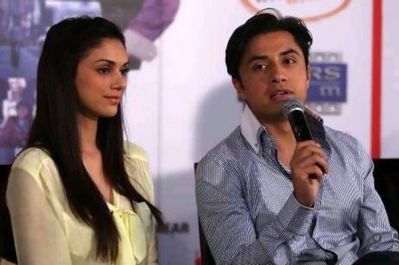 Aditi Rao Hydari and Ali Zafar during a Dubai press conference for the Bollywood movie London, Paris, New York.