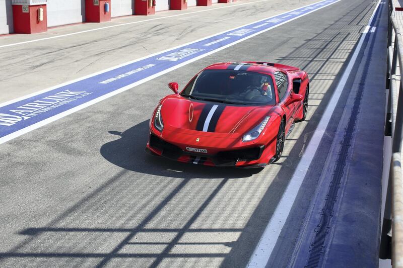 The Ferrari 488 Pista at Dubai Autodrome. Ferrari