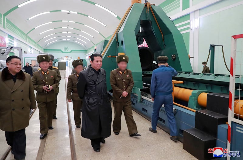 Kim Jong-un inspects a munitions factory producing a major weapon system. AFP