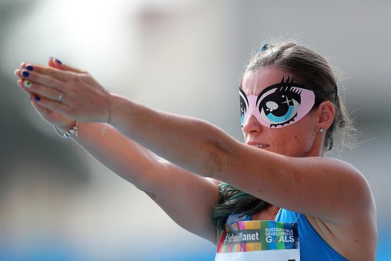 Arjola Dedaj of Italy in action during the Women's Long Jump T11. EPA