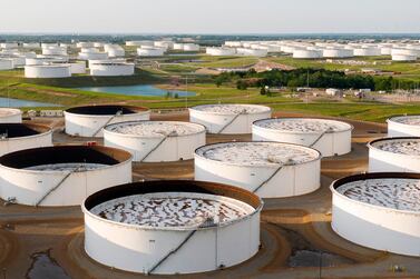 An aerial view of a crude oil storage facility at WTI's physical delivery point in Cushing, Oklahoma. Limited capacity at Cushing was one of the reasons behind the benchmark's plunge into negative territory in April. AFP