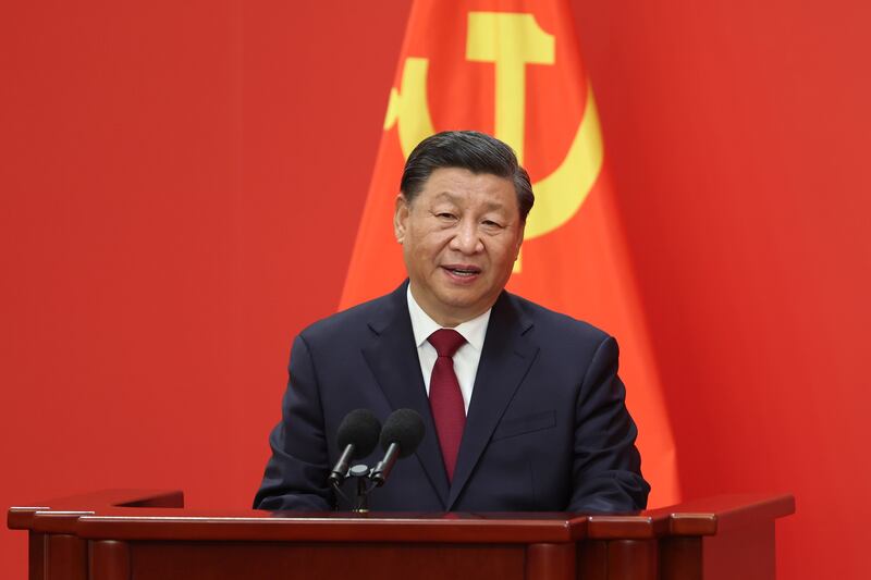 Chinese President Xi Jinping speaks during the 2022 Communist Party congress at The Great Hall of the People in Beijing, China. Getty