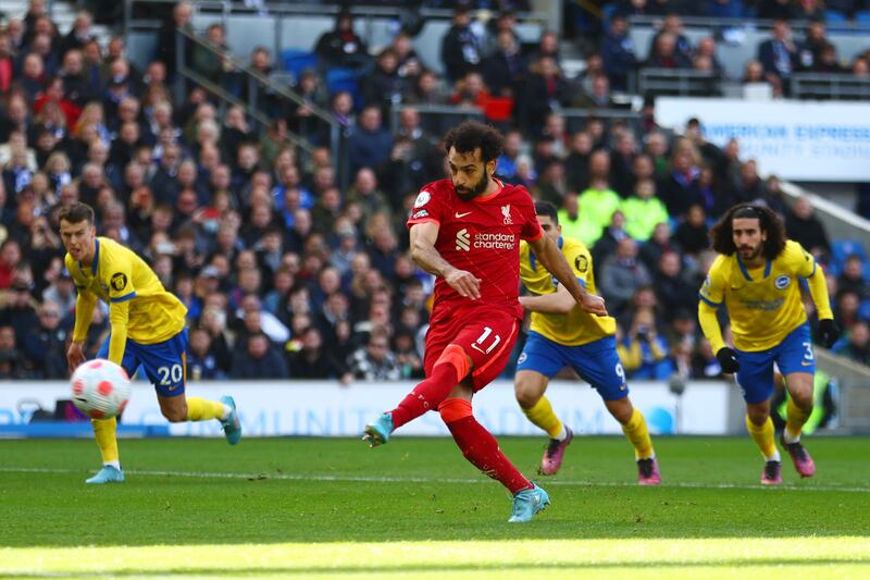 Mohamed Salah scores from the penalty spot. Getty