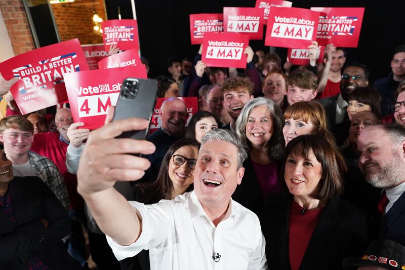 On Thursday, Labour leader Keir Starmer took a selfie at the launch of the Labour Party's campaign for the May local elections in Swindon. PA