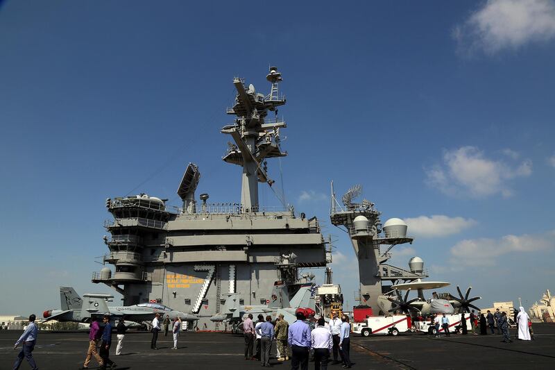 Dubai, March 04, 2018: View of the Theodore Roosevelt US Navy Warship seen at the Jebel Ali port in Dubai. Satish Kumar for the National/ Story by Nick Webster