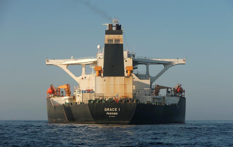 Iranian oil tanker Grace 1 sits anchored awaiting a court ruling on whether it can be freed after it was seized in July by British Royal Marines off the coast of the British Mediterranean territory, in the Strait of Gibraltar, southern Spain, August 15, 2019. REUTERS/Jon Nazca