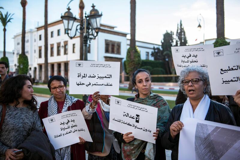 Women take part in a protest against violence towards women in Rabat, Morocco.  EPA