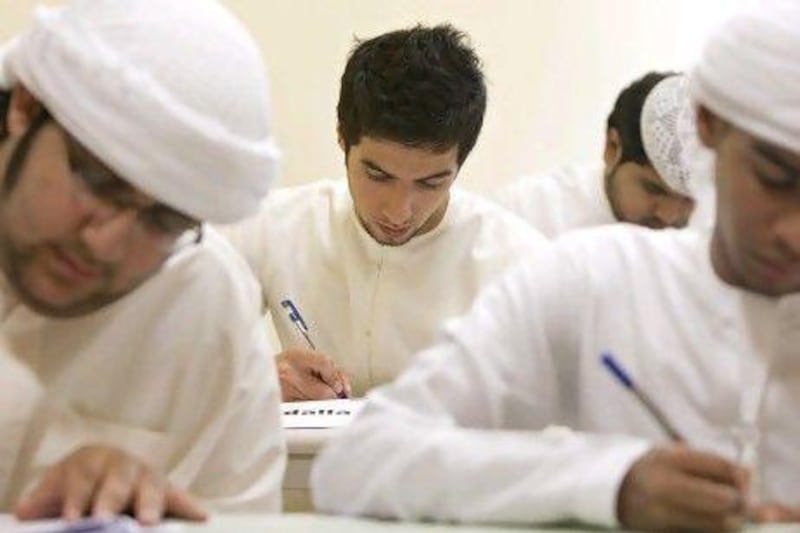 Students work on their remedial English course last year at Zayed University in Dubai. Jeff Topping/The National