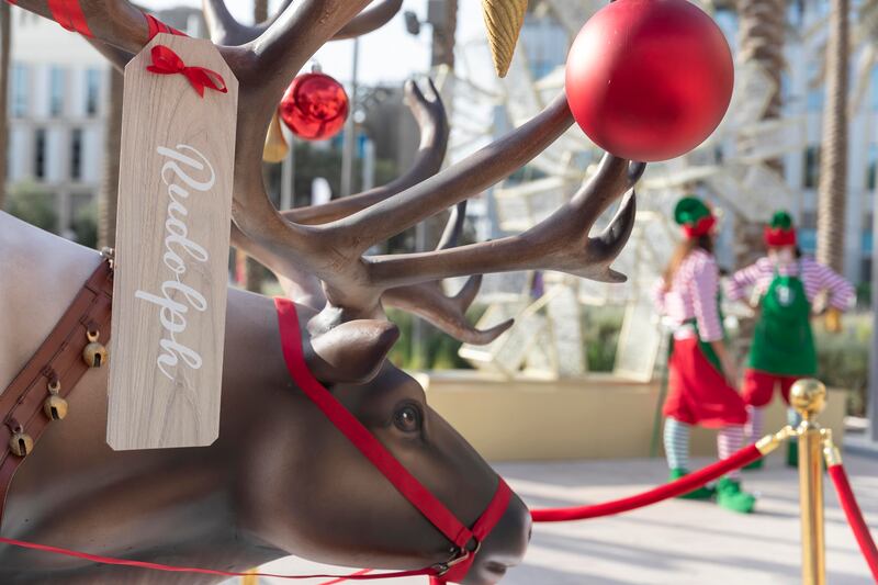 A name tag for a red-nosed reindeer at Expo 2020.