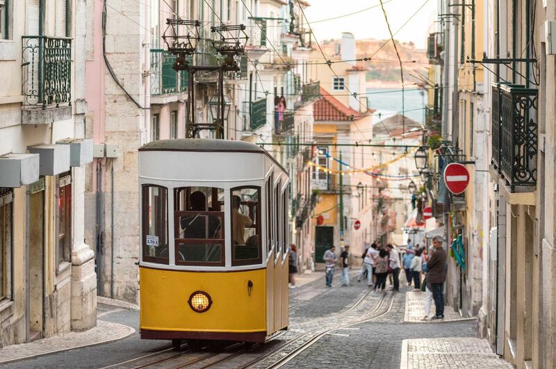 Elevador da Bica Funicular in Lisbon Portugal. Getty Images