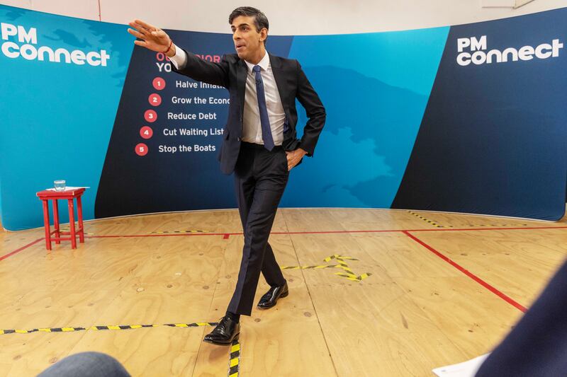 British Prime Minister Rishi Sunak visited Chelmsford in Essex in Monday, where he attended a question and answer session at Chelmsford Boys Club. Getty