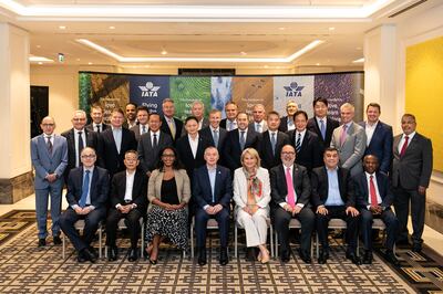 The Iata board of governors at the industry body's 79th annual general meeting in June 2023, where airlines addressed airlines' slow progress on gender diversity. Photo: Iata 