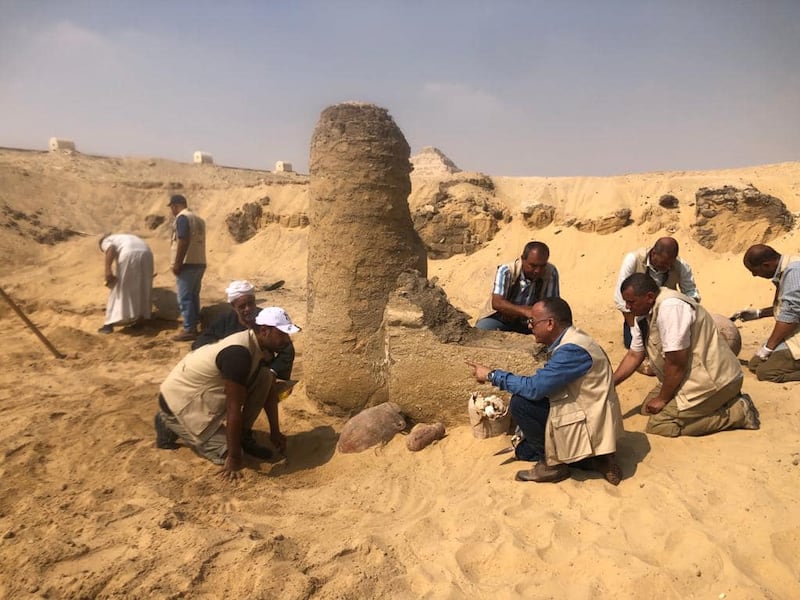 A team of archaeologists at Cairo's Saqqara, where blocks of white cheese dating back 2,600 years were unearthed.