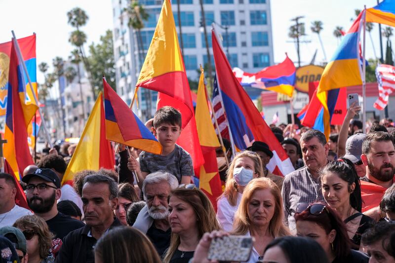 Protesters outside the Turkish consulate in Beverly Hills, California, commemorate the killing and mass deportations of Armenians by the Ottoman empire in the First World War. AFP