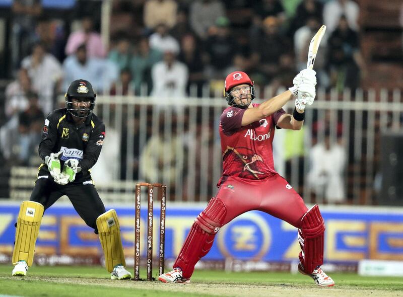 Sharjah, United Arab Emirates - November 22, 2018: Sindhis' Shane Watson bats during the game between Kerala Knights and Sindhis in the T10 league. Thursday the 22nd of November 2018 at Sharjah cricket stadium, Sharjah. Chris Whiteoak / The National
