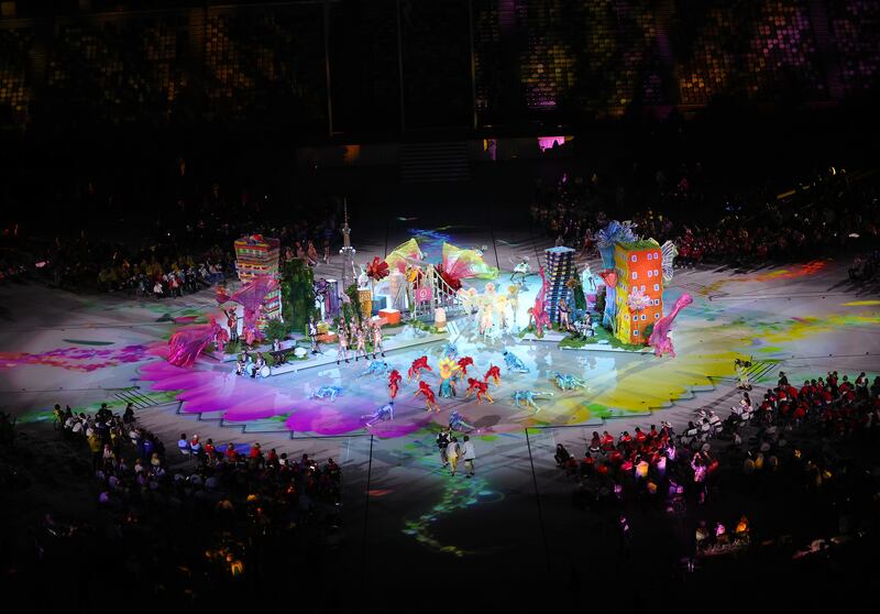 Entertainers perform during the closing ceremony. Getty