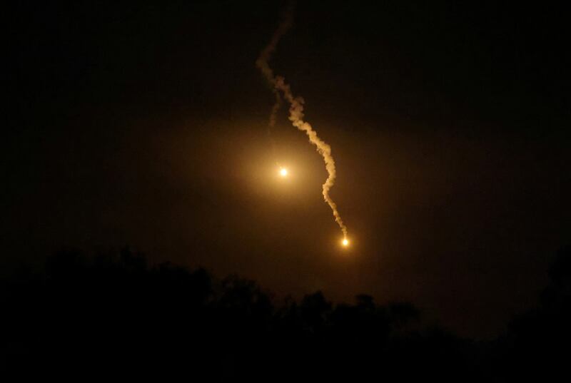 Flares over Gaza as seen from Sderot in southern Israel. Reuters