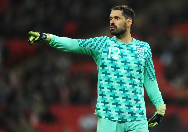 LONDON, ENGLAND - NOVEMBER 15:  Scott Carson of England gestures during the international friendly match between England and Sweden at Wembley Stadium on November 15, 2011 in London, England.  (Photo by Mike Hewitt/Getty Images)