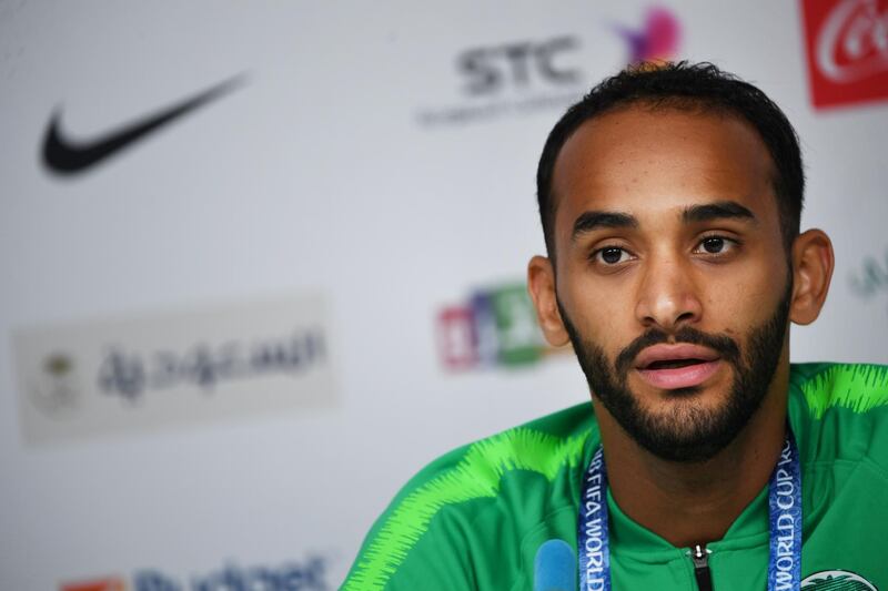 Saudi Arabia's midfielder Abdullah Otayf holds a press conference in Saint Petersburg on June 11, 2018, ahead of the Russia 2018 World Cup football tournament.  / AFP / Paul ELLIS
