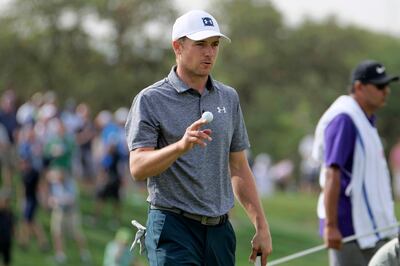 Apr 5, 2019; San Antonio, TX, USA; Jordan Spieth acknowledges the crowd after a birdie putt on the eighteenth hole during the second round of the Valero Texas Open golf tournament at TPC San Antonio - AT&T Oaks Course. Mandatory Credit: Soobum Im-USA TODAY Sports
