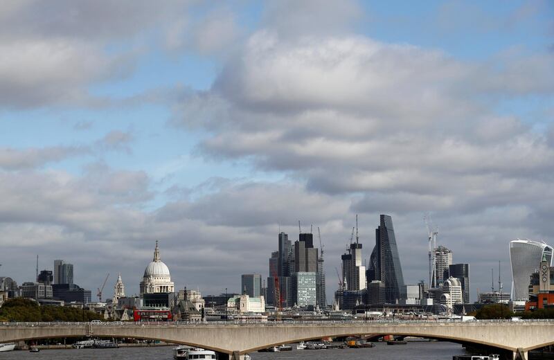 Buildings in the City of London are seen behind Waterloo Bridge in London, Britain October 20, 2017. Picture taken October 20, 2017. REUTERS/Peter Nicholls