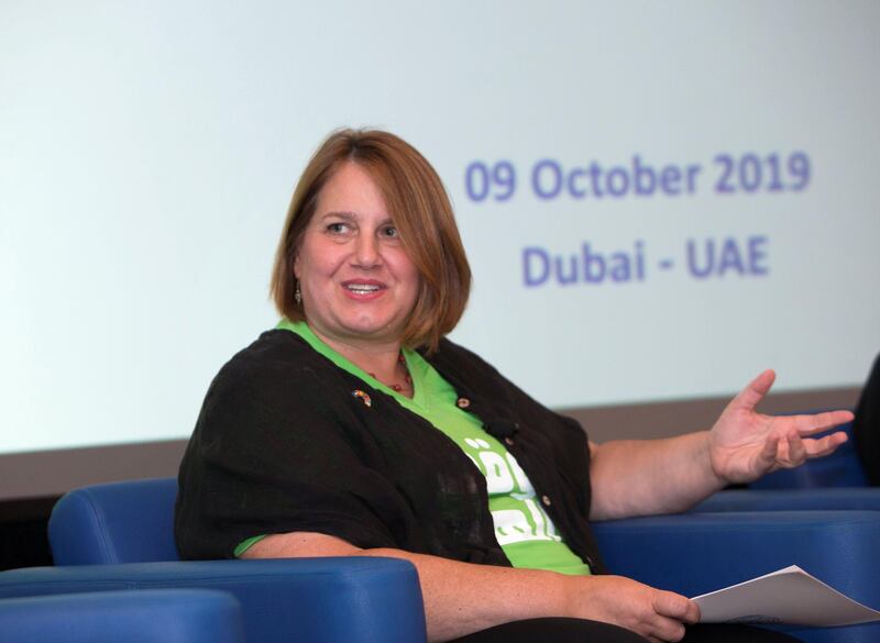 Dubai, United Arab Emirates - Dena Assaf UN Resident Coordinator in UAE speaking at World Food Programme Stop the Waste campaign at Jumeirah Beach Hotel, Dubai.  Leslie Pableo for The National