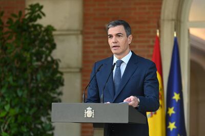 Spanish Prime Minister Pedro Sanchez said recognition of Palestine was not a move against Israel. AFP 