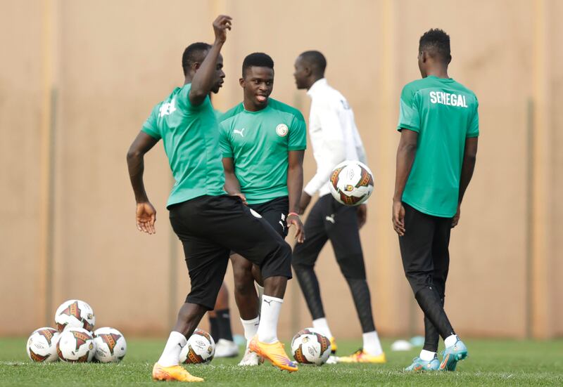 Senegal players train ahead of the Africa Cup of Nations 2022 semi-final against Burkina Faso. AP Photo 