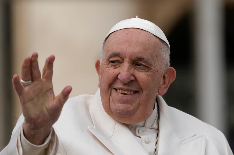 Pope Francis waves to the faithful during his weekly general audience in St Peter's Square, the Vatican, on March 29. AP