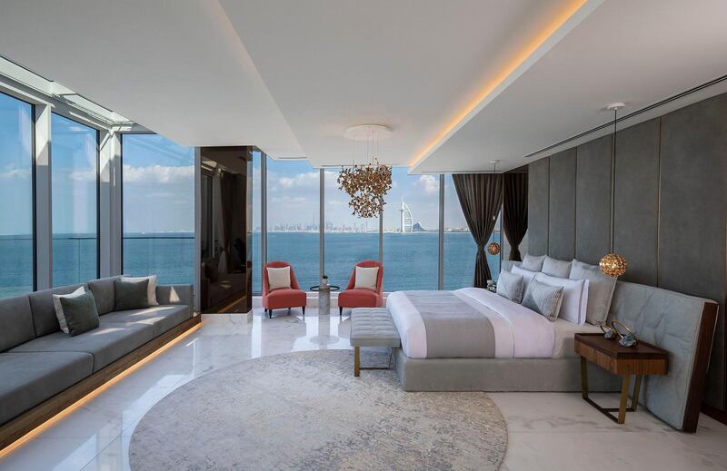 Master bedroom of the presidential penthouse at Serenia Residences at the crescent of The Palm Jumeirah. Courtesy Palma Holding