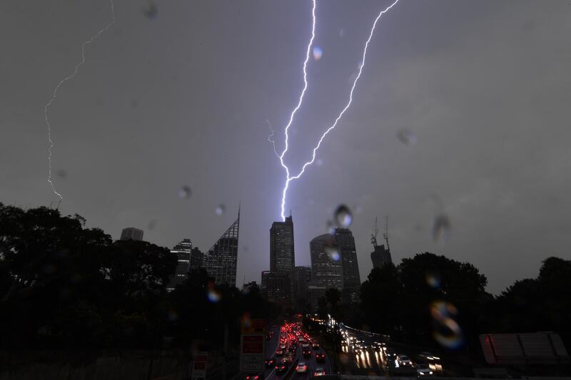 Wet and stormy weather is seen around Sydney's Central Business District. EPA