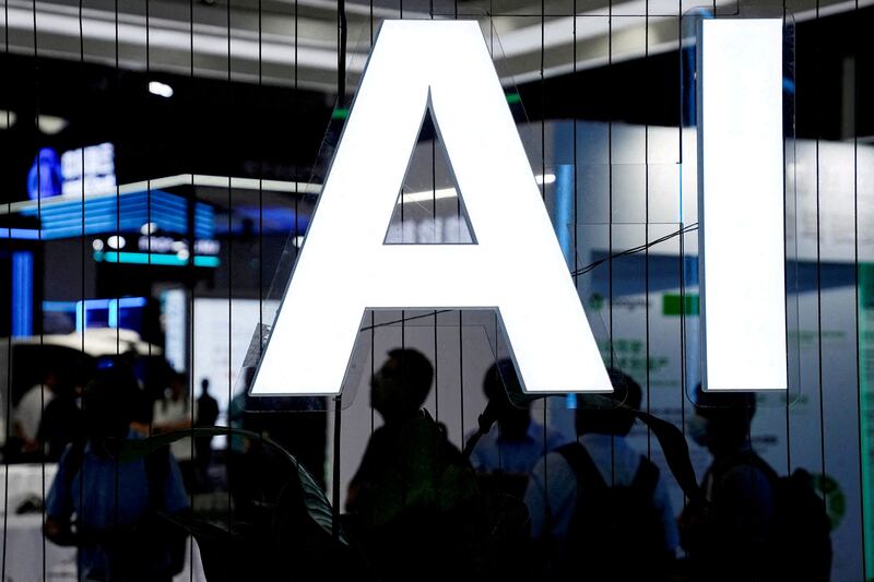 An AI sign is seen at the World Artificial Intelligence Conference in Shanghai, China. Reuters
