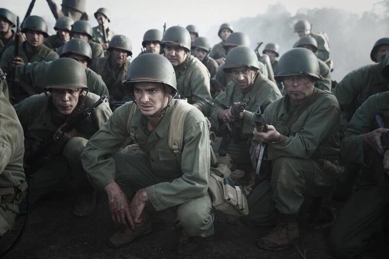 Andrew Garfield as Desmond Doss in Hacksaw Ridge, based on the true story of a conscientious objector. Mark Rogers 