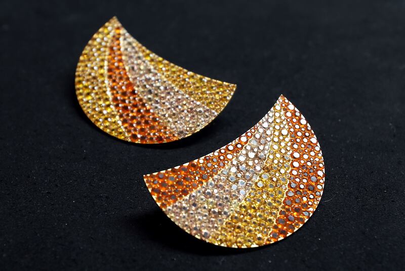 Multi-gem crescent earrings 