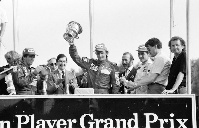 1986 British Grand Prix, Brands Hatch, Sunday 22nd July 1984; our Picture Shows race winner Niki Lauda, with Derek Warwick (2nd) and Ayrton Senna (3rd). (Photo by Bill Rowntree/Mirrorpix via Getty Images)