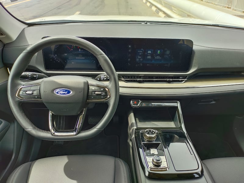 The cabin has virtual instrument gauges, a 12-inch infotainment touchscreen and a six-speaker stereo