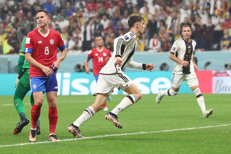 Germany's Kai Havertz celebrates after scoring their second goal. Getty