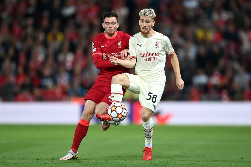 Andrew Robertson - 8. The Scot was a force of nature, rampaging forward to attack and then throwing in a rugged challenge to dispossess a forward in defence. The left back feeds off Anfield’s energy. Getty Images
