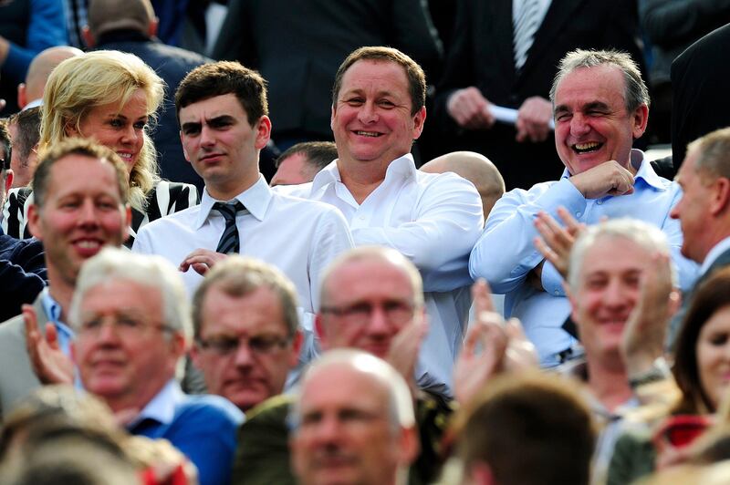 NEWCASTLE UPON TYNE, ENGLAND - MAY 19:  Newcastle owner Mike Ashley and Managing Director Derek Llambias look on during the Barclays Premier League match between Newcastle United and Arsenal at St James' Park on May 19, 2013 in Newcastle upon Tyne, England. (Photo by Stu Forster/Getty Images) *** Local Caption ***  169054569.jpg