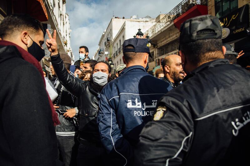 Anti-government protests in downtown Tunis, Monday, January 18, 2021. Erin Clare Brown / The National