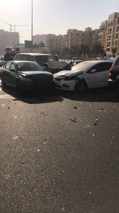 An accident involving six vehicles on Cairo Street left five people injured. Dubai Police