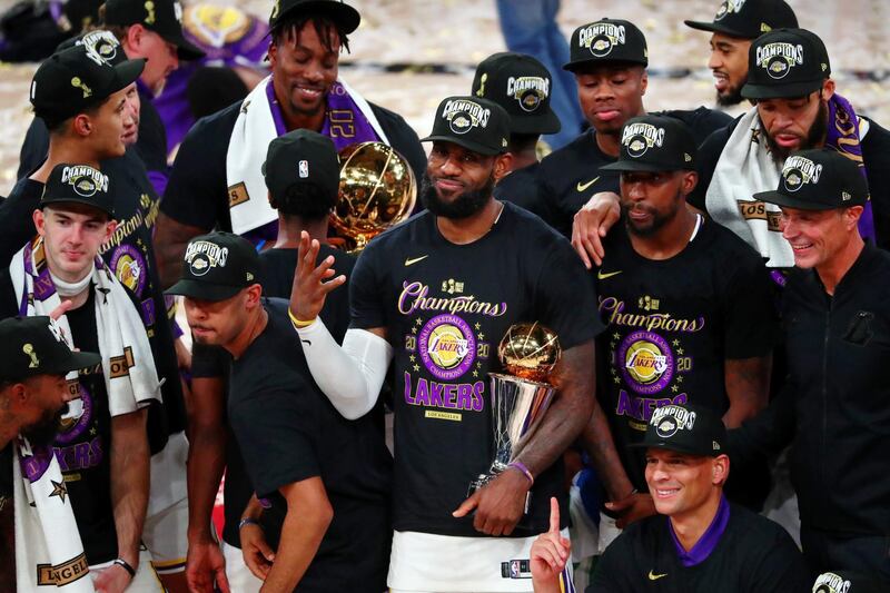 Los Angeles Lakers forward LeBron James after winning his fourth NBA championship after Game 6 of the 2020 NBA Finals at AdventHealth Arena. The Los Angeles Lakers beat the Miami Heat 106-93 to win the series. USA TODAY Sports
