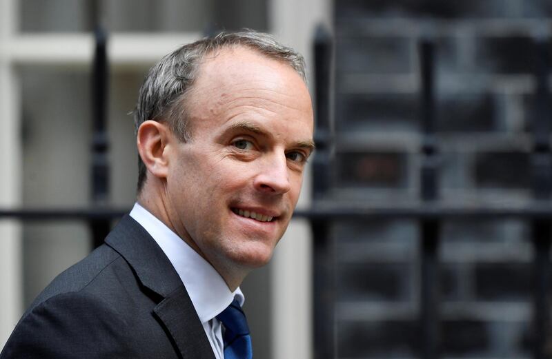 Britain's Foreign Affairs Secretary Dominic Raab walks outside Downing Street in London, Britain, September 22, 2020. REUTERS/Toby Melville