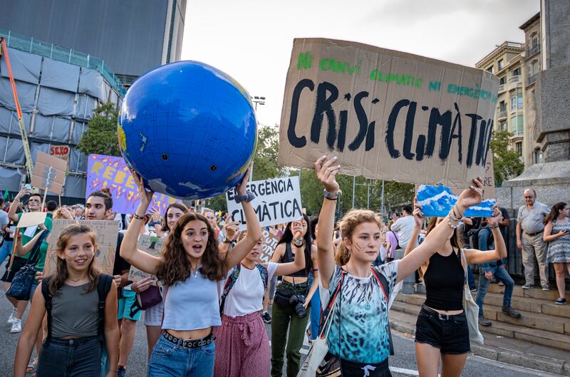 Protesters at a demonstration in Barcelona to highlight the climate crisis. Getty Images