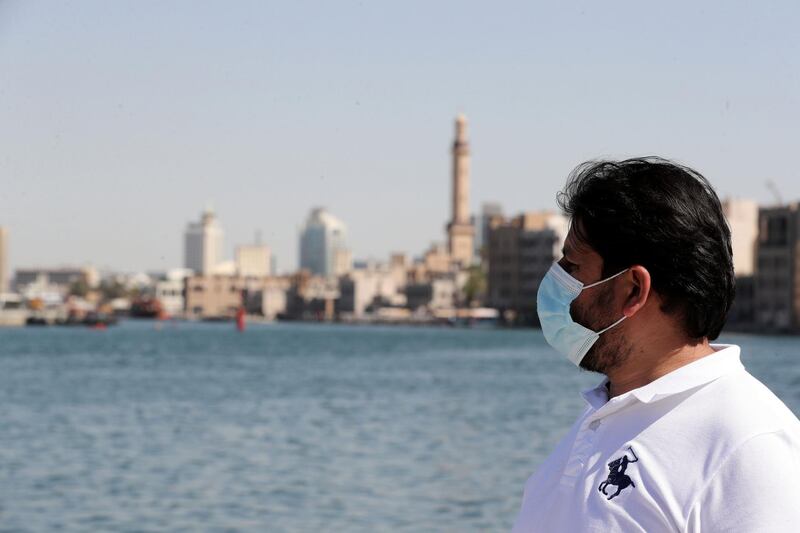 Dubai, United Arab Emirates - Reporter: N/A. News. Coronavirus/Covid-19. A man looks over the water in Bur Dubai. Saturday, October 17th, 2020. Dubai. Chris Whiteoak / The National